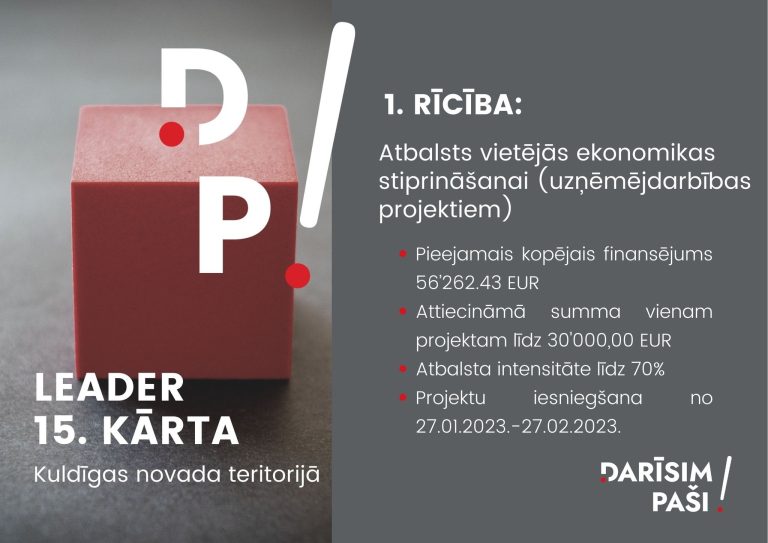 Biedrība „Darīsim paši!” izsludina projektu pieteikumu konkursu (uzņēmējdarbības projektiem)