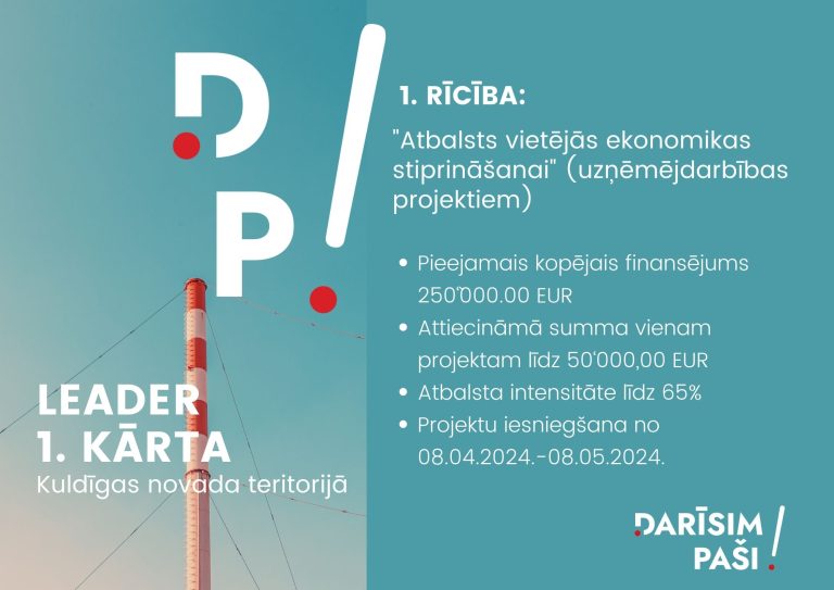 Biedrība „Darīsim paši!” izsludina projektu pieteikumu konkursu 1.kārtu (R1 – “Atbalsts vietējās ekonomikas stiprināšanai”)