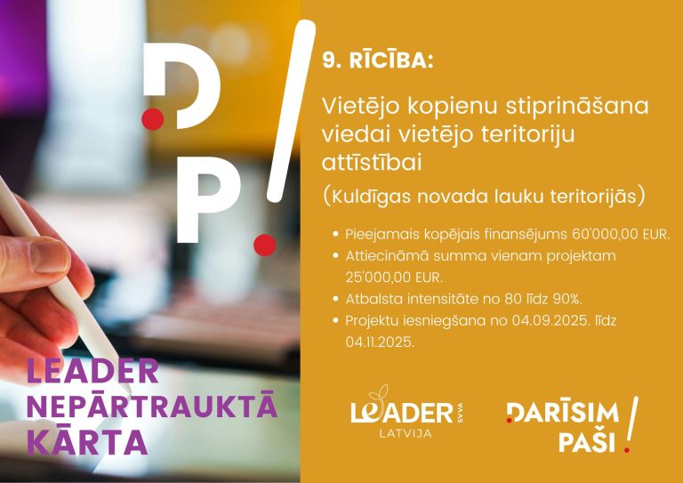 Biedrība „Darīsim paši!” izsludina projektu pieteikumu konkursu nepārtraukto kārtu (R9 – Vietējo kopienu stiprināšana viedai vietējo teritoriju attīstībai)