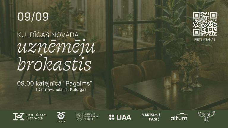 9.septembrī Kuldīgas novada uzņēmēju brokastis – sarunām, idejām un jaunām sadarbībām